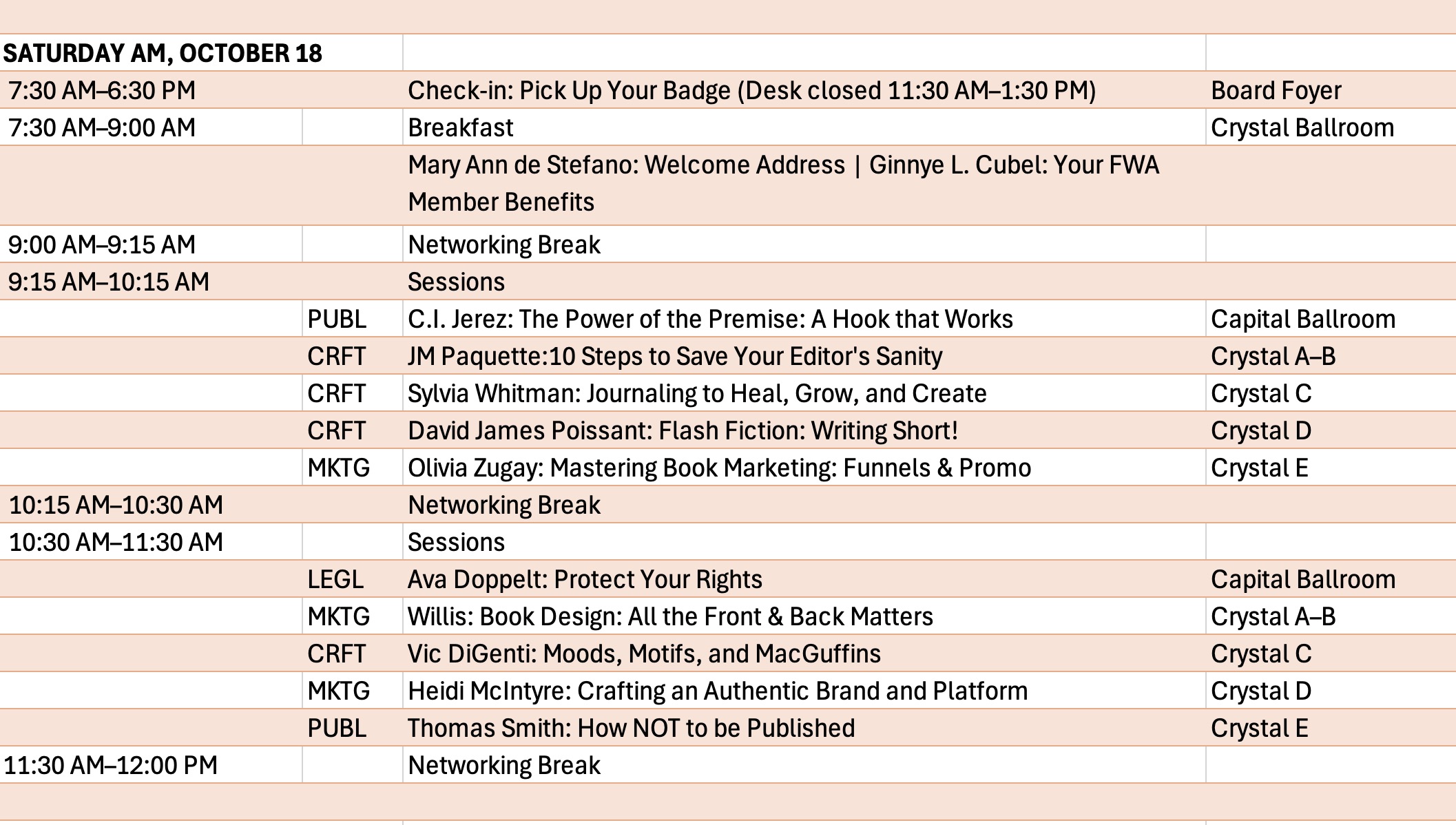 florida writerscon schedule
