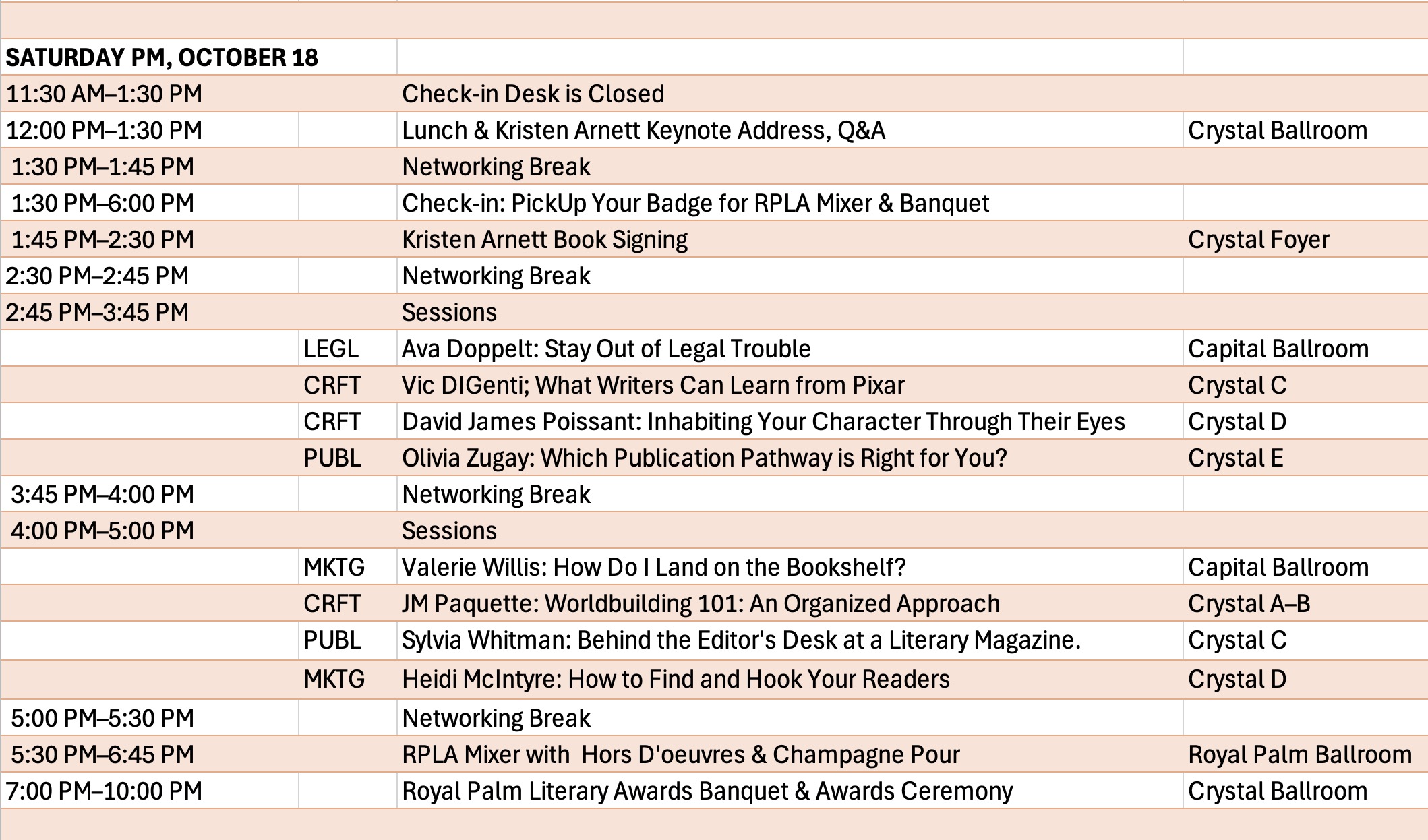 florida writerscon schedule